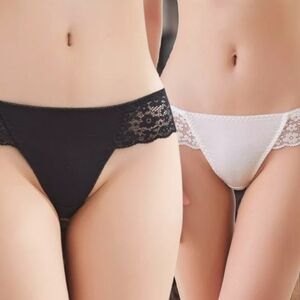 Women's  Lace Thong Panties - Black and White